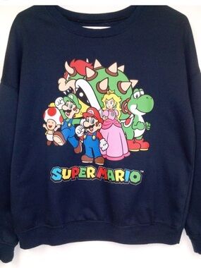 0153 Nintendo Super Mario Navy Blue Sweatshirt with Multicolor Characters